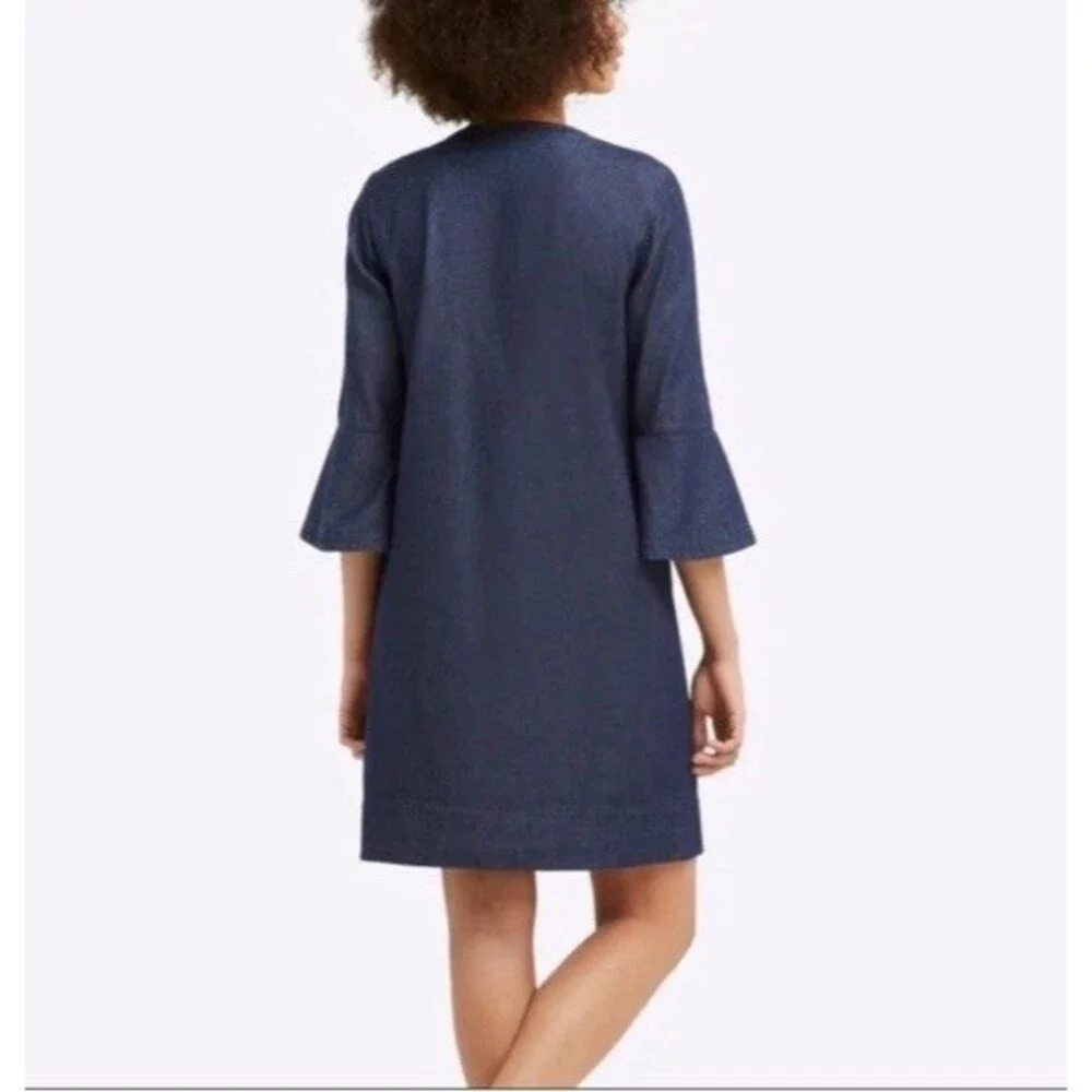 Draper James Denim Blue Chambray Ruffle Shift Dress Sz 8 Western Preppy Church - Picture 3 of 16